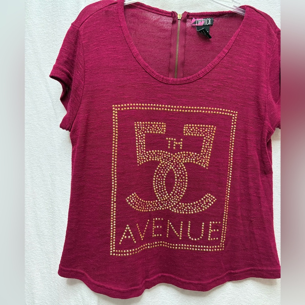 Lipstick Boutique Magenta Short Sleeve Studded Logo Tee